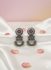 Elegant Oxidized Silver Jhumka Earrings with Pearls & Pink Stone Detailing