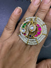 Royal Heritage Pachi Kundan Statement Ring with Pearl Border