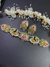 Antique Fusion Silver-Gold Necklace Set with Ruby and Peacock Motifs