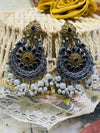 Dual Tone German Brass Black & Pearl Chandbali Earrings