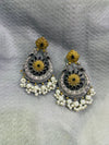 Dual Tone German Brass Black & Pearl Chandbali Earrings