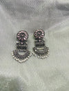 Elegant Oxidized Silver Jhumka Earrings with Pearls & Pink Stone Detailing