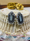 Oxidized Silver Monalisa Stone Earrings with Pearls | Antique Ethnic Jewelry
