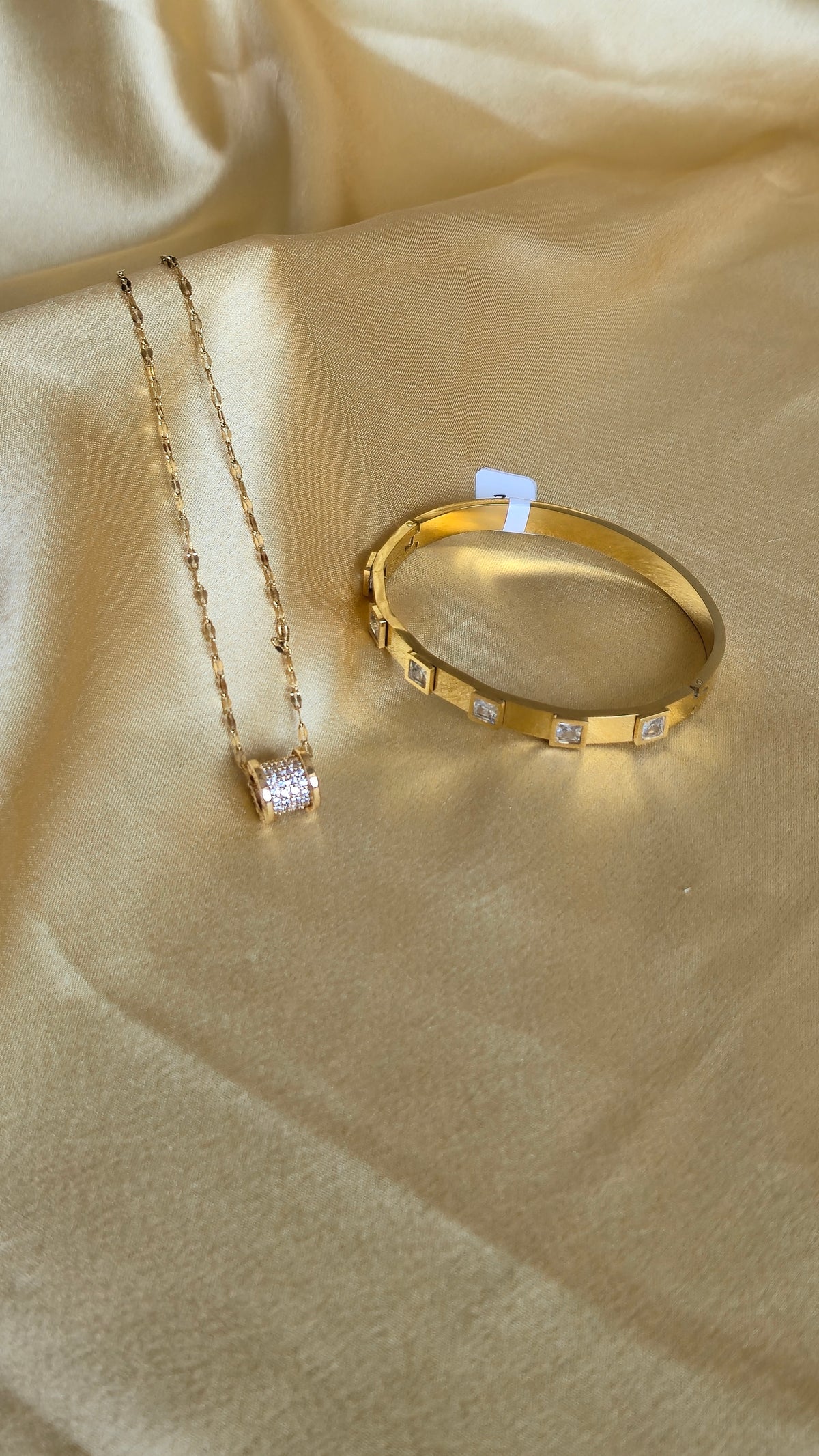 Luxury Gold-Tone Crystal Pendant Necklace & Bangle Combo