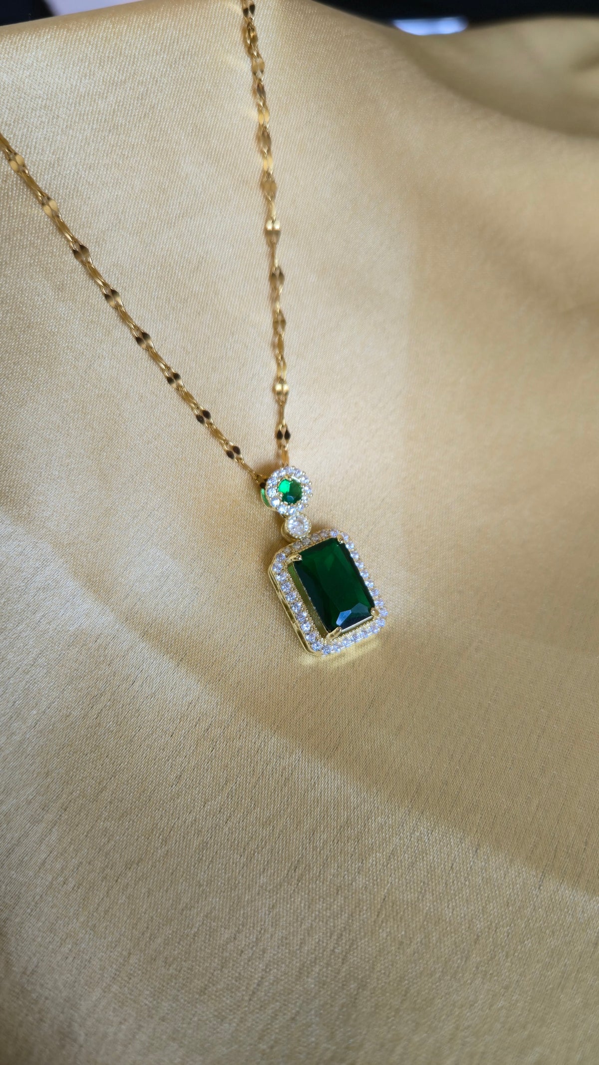 Emerald Halo Pendant Necklace