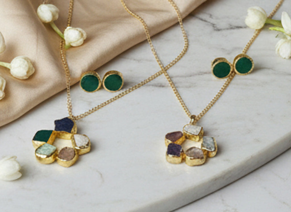 Natural Stone Multi-Colour Pendant Set