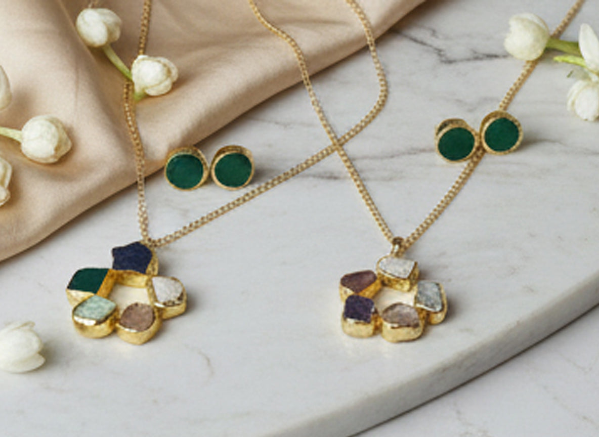 Natural Stone Multi-Colour Pendant Set