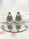Dual Tone German Brass Black & Pearl Chandbali Earrings