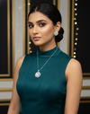 CZ Floral Disc Pendant Necklace Set