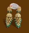 Royal Kundan Silver Jhumkis with Green Emerald Beads and Pearl Detailing