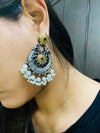 Dual Tone German Brass Black & Pearl Chandbali Earrings