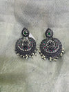 Oxidized Silver Goddess Motif Earrings | Traditional Temple Jewelry with Pearls