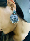 Oxidized Silver Goddess Motif Earrings | Traditional Temple Jewelry with Pearls
