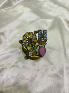 Dual Tone Floral Ring with Stone – A Statement of Grace and Strength