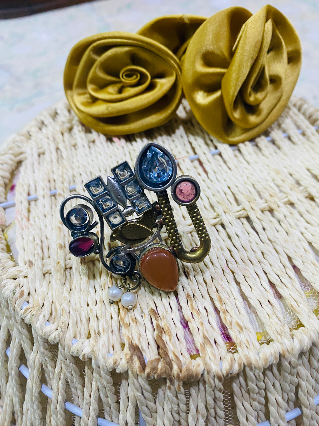 Vintage Multi-Stone Adjustable Ring | Handcrafted Boho Statement Jewelry