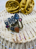 Vintage Multi-Stone Adjustable Ring | Handcrafted Boho Statement Jewelry