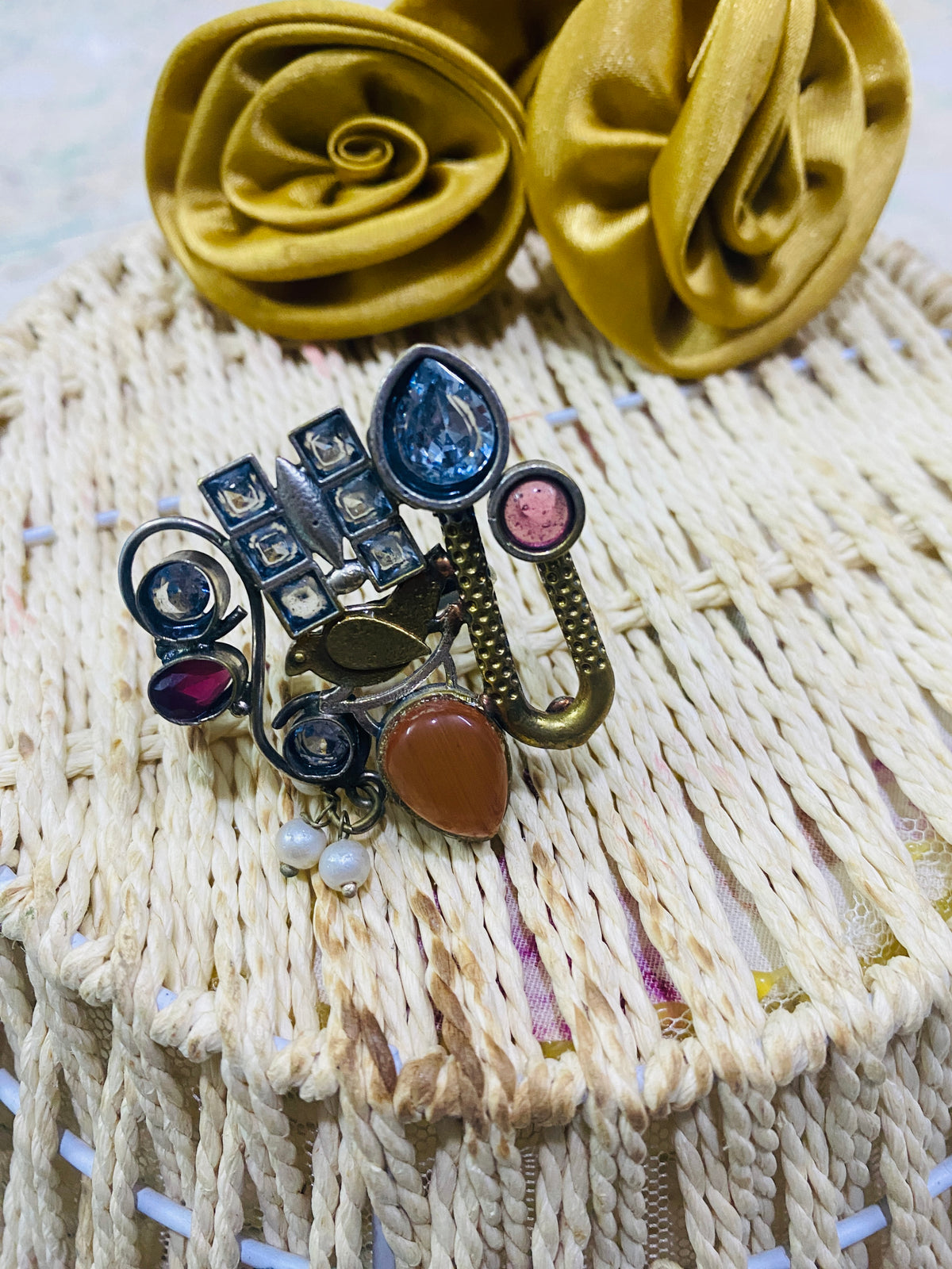 Vintage Multi-Stone Adjustable Ring | Handcrafted Boho Statement Jewelry