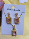 Pink Crystal Rectangle Jewellery Set